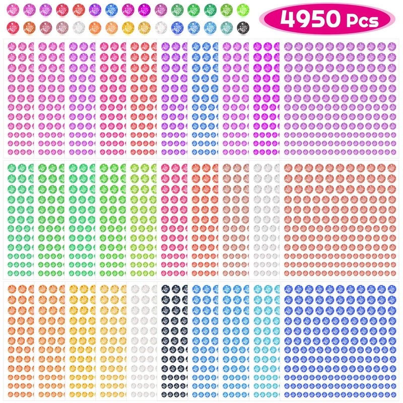 Rhinestone Stickers, Anezus 4950pcs Adhesive Stick on Gems Face Jewels Stickers Self Adhesive Rhinestones for Crafts, Makeup and Decorations (30 Colors, 4 Sizes)