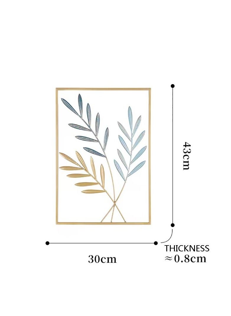 FASHION HOME - Home Decor Wall Metal Leaf 3D Iron Art Wall Sculptures Hanging Decorations Hollowed-out Picture with Gold Frame - Image 1