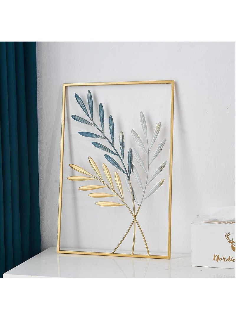 FASHION HOME - Home Decor Wall Metal Leaf 3D Iron Art Wall Sculptures Hanging Decorations Hollowed-out Picture with Gold Frame - Image 1
