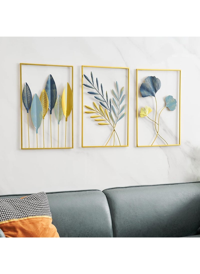 FASHION HOME - Home Decor Wall Metal Leaf 3D Iron Art Wall Sculptures Hanging Decorations Hollowed-out Picture with Gold Frame - Image 1