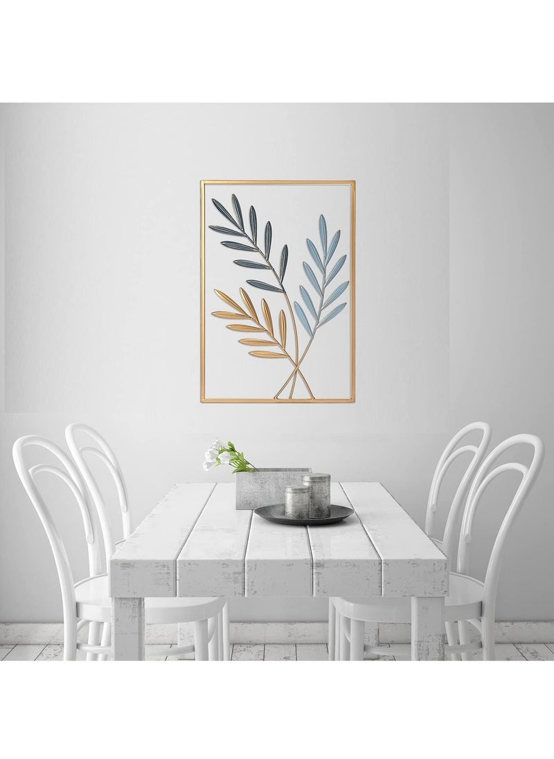 FASHION HOME - Home Decor Wall Metal Leaf 3D Iron Art Wall Sculptures Hanging Decorations Hollowed-out Picture with Gold Frame - Image 1