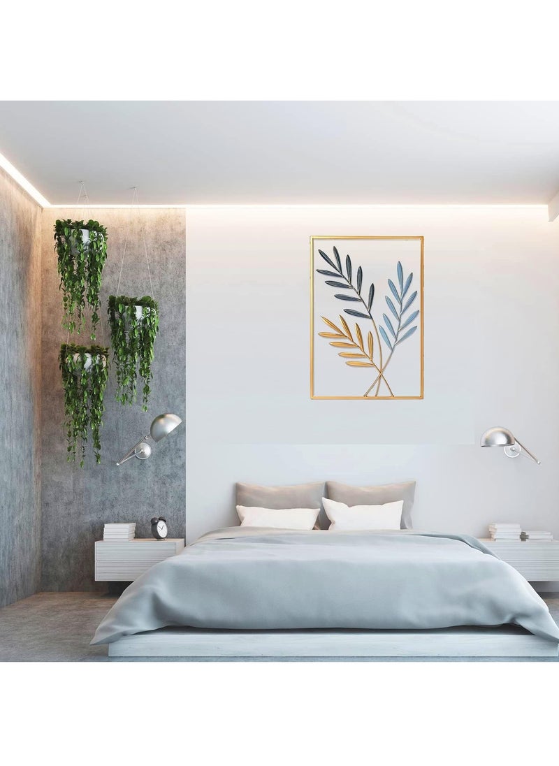 FASHION HOME - Home Decor Wall Metal Leaf 3D Iron Art Wall Sculptures Hanging Decorations Hollowed-out Picture with Gold Frame - Image 1