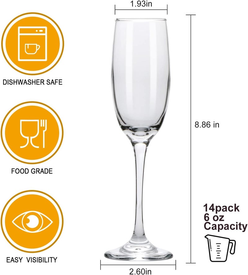 Ufrount 6oz Champagne Flute,Clear Champagne Glasses Set of 14,Elegant Stemmed Champagne Glasses Sparkling Wine Glasses for Birthday,Parties,Wedding - Image 2
