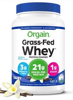 Orgain Whey Protein Powder, Vanilla Bean - 21g Grass Fed Dairy Protein, Gluten Free, Soy Free, No Sugar Added, Kosher, No Added Hormones or Carrageenan, For Smoothies & Shakes - 1.82lb  - Image 1