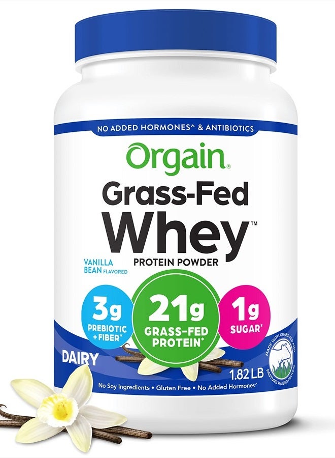 Orgain Whey Protein Powder, Vanilla Bean - 21g Grass Fed Dairy Protein, Gluten Free, Soy Free, No Sugar Added, Kosher, No Added Hormones or Carrageenan, For Smoothies & Shakes - 1.82lb - Image 1