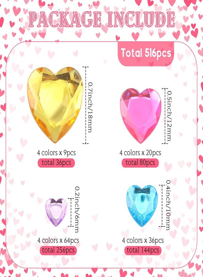 Chuangdi 516 Pcs Acrylic Rhinestone Crystal Gems Rhinestone Flat Back 18mm/12mm/10mm/6mm for Valentine's Day Wedding Decoration DIY Clothes Shoes Jewelry Making Crafts(Multicolor,Heart) - Image 2