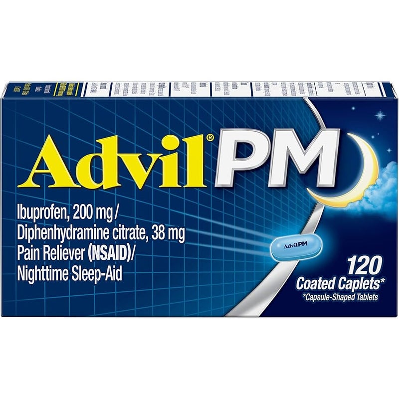 PM (120 Count) Pain Reliever/Nighttime Sleep Aid Coated Caplet, 200mg Ibuprofen, 38mg Diphenhydramine (Pack of 2)