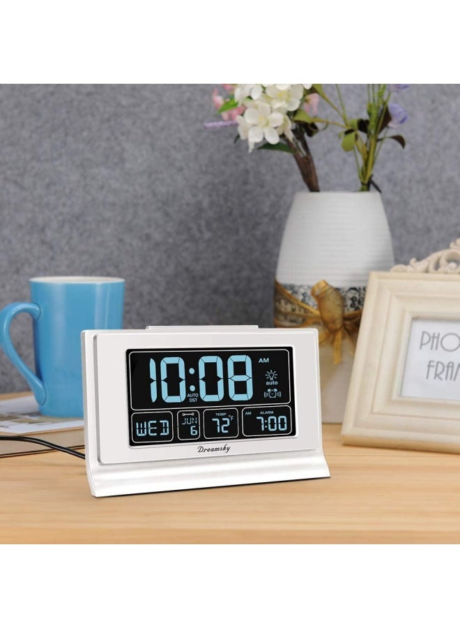 Dreamsky Digital Alarm Clock With Battery Backup For Bedroom, Auto Set Clock With Usb Charging Ports, 5 Inch Large Display With Date Weekday Temperature, Auto Dst, Brightness Dimmer, Snooze, 12/24H - Image 3