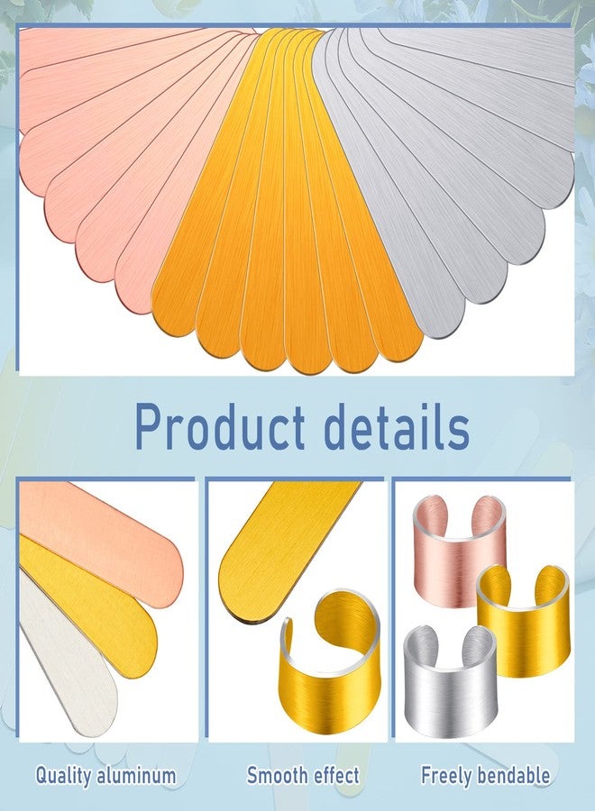 Shimeyao 0.47 x 2.24 x 0.04 Inch Aluminum Ring Blanks for Metal Stamping Flat Metal Blanks for Jewelry Making Copper Golden Silver Stamping Blanks for DIY Bracelet Bending Engraving Art Kit, 3 Colors (36) - Image 3