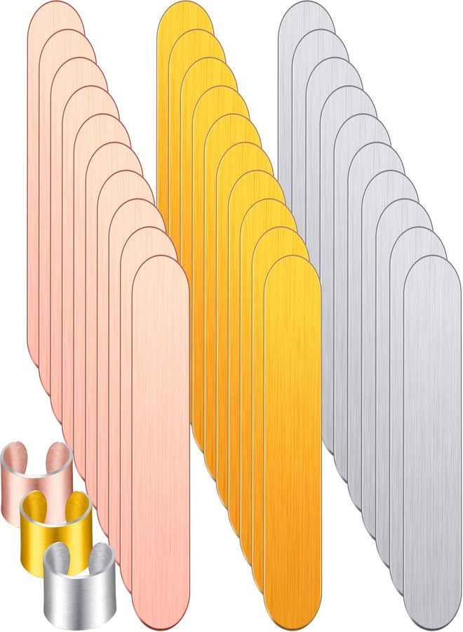 Shimeyao 0.47 x 2.24 x 0.04 Inch Aluminum Ring Blanks for Metal Stamping Flat Metal Blanks for Jewelry Making Copper Golden Silver Stamping Blanks for DIY Bracelet Bending Engraving Art Kit, 3 Colors (36) - Image 1