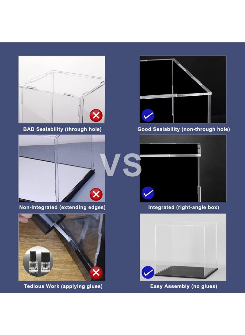 Acrylic Display Case – 12x12x12 Inch Cube with Matte Black Base and Lid for Collectibles and Figures