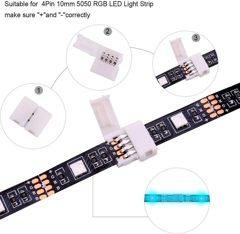 iCreating LED Strip Connectors 4 Pin, RGB LED Light Connectors Kit Includes 5050 LED Connectors L Shape 4Pin 10mm LED Light Strip Connectors for 10mm Wide 4-pin RGB LED Strip Lights - Image 2