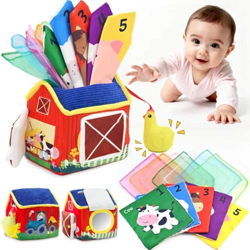 weirtoya Baby Tissue Box ToyMontessori Sensory Activity Center for 618 MonthsFarm Animals Squeaky Sounds Safety Mirror Play Silks Top Choice for Baby Registry Easter Baskets Birthday Gifts - Image 1