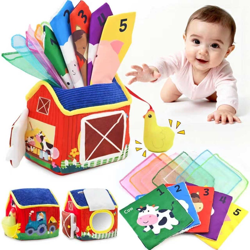 weirtoya Baby Tissue Box ToyMontessori Sensory Activity Center for 618 MonthsFarm Animals Squeaky Sounds Safety Mirror Play Silks Top Choice for Baby Registry Easter Baskets Birthday Gifts - Image 3