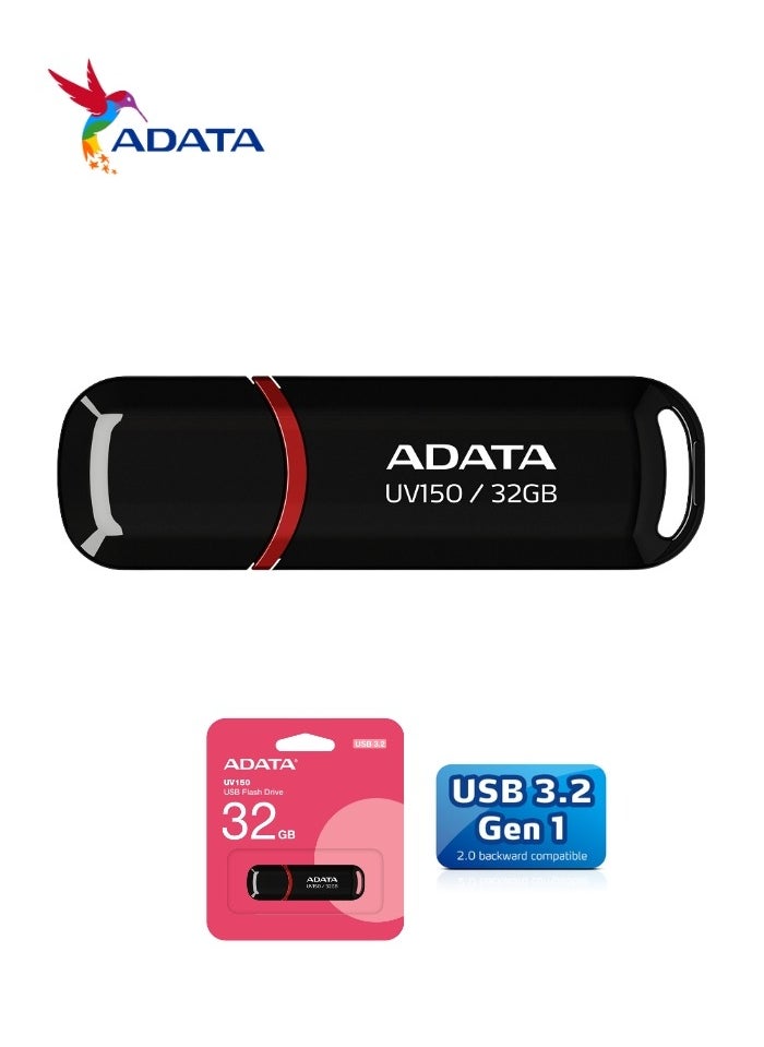 ADATA UV150 Classic 32GB USB 3.2 Flash Drive | Lightweight and Fast Data Transfer | Black  - Image 1