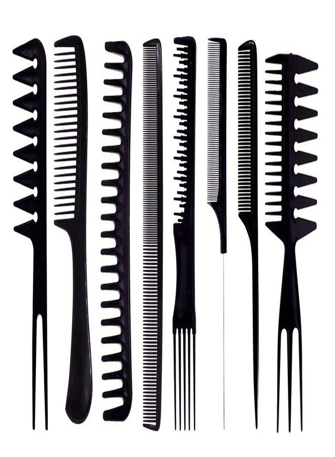 بوكسو مجموعة أمشاط احترافية لتصفيف الشعر من بوكسو، للاستخدام في صالونات التجميل، للرجال والنساء، لون أسود، 8 قطع، عبوة واحدة - Image 1