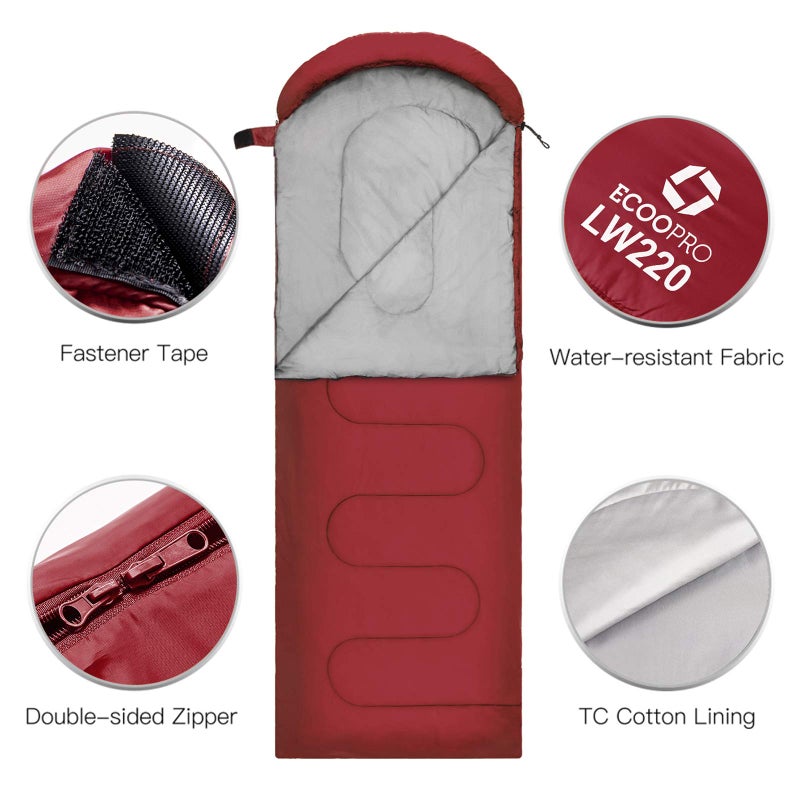 ECOOPRO Warm Weather Sleeping Bag - Portable, Waterproof, Compact Lightweight, Comfort with Compression Sack - Great for Outdoor Camping, Backpacking & Hiking-83 L x 30" W Fits Adults (G-Wine red) - Image 3