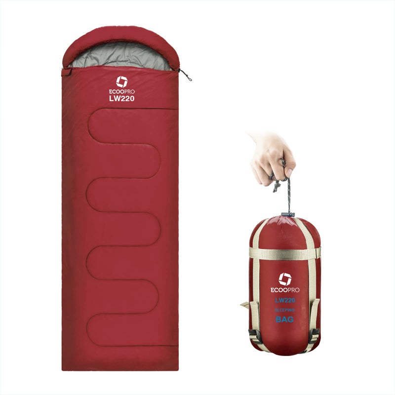 ECOOPRO Warm Weather Sleeping Bag - Portable, Waterproof, Compact Lightweight, Comfort with Compression Sack - Great for Outdoor Camping, Backpacking & Hiking-83 L x 30" W Fits Adults (G-Wine red) - Image 1