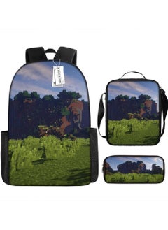 Printed backpack polyester schoolbag large-capacity cross-body bag student-W02-: square world Minecraft (universal standard three-piece set)