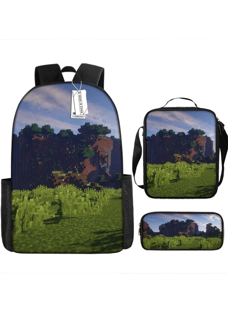 Generic - Printed backpack polyester schoolbag large-capacity cross-body bag student-W02-: square world Minecraft (universal standard three-piece set) - Image 1