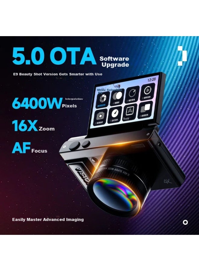 Aigo E9S Flip Screen Selfie Digital Camera For Students, Birthday Gift For Girls, Entry-Level Mirrorless Camera, High-Definition Travel Alternative To Ccd, Black 128Gb Wide-Angle Lens - Image 2