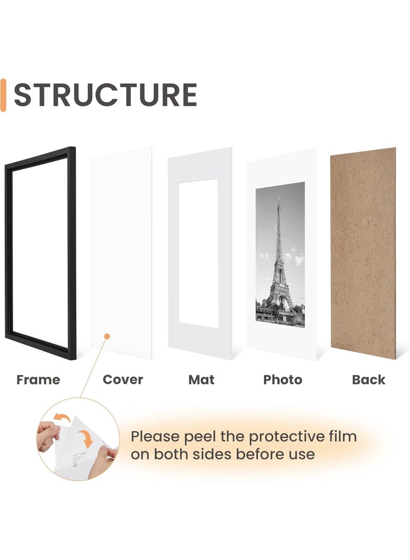 Soofam A4 Picture Frame Set of 5, Display Pictures 6x8 with Mat or 8.3x11.7 Without Mat, Wall Gallery Poster Frames, Black - Image 3