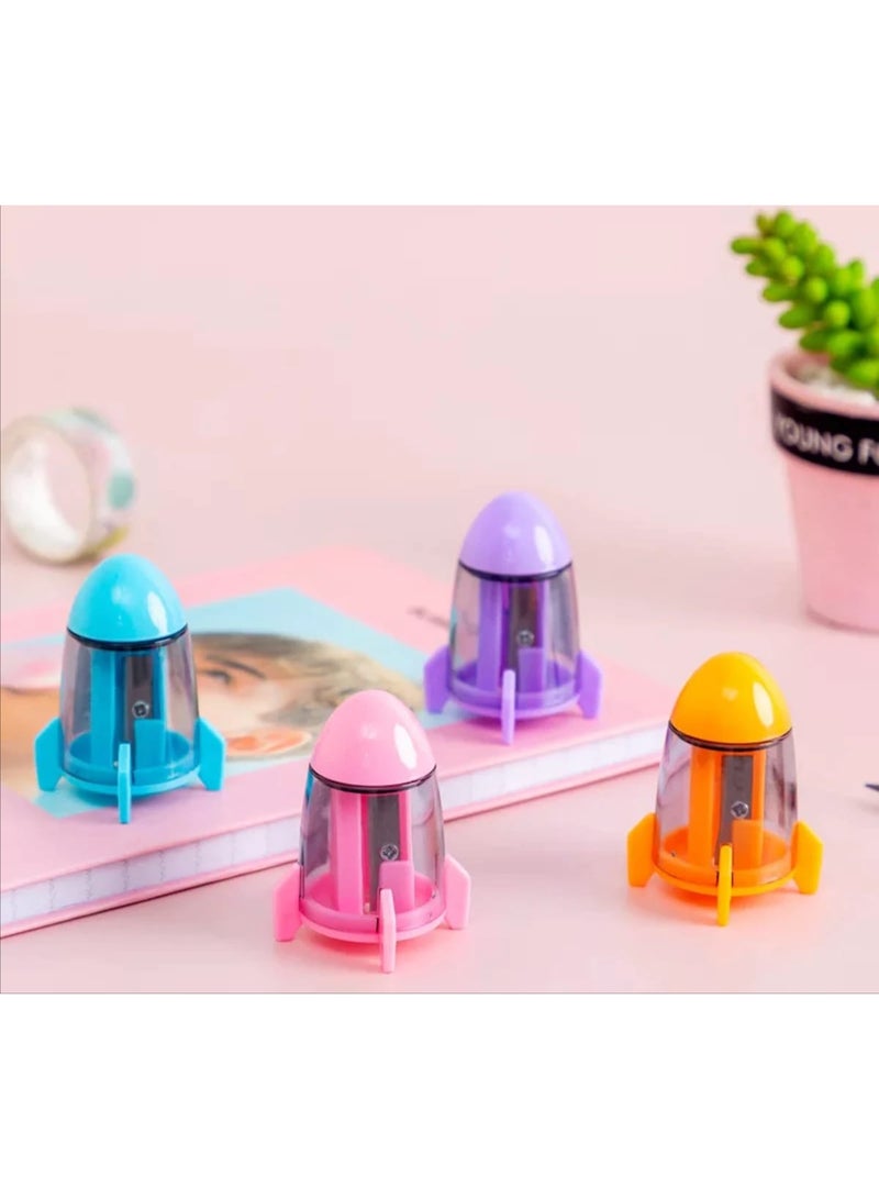 Rocket pencil sharpener, portable manual sharpener for boys and girls, suitable for students and pupils, 4 sharpeners - Image 1