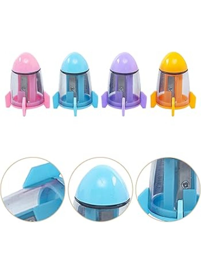 Rocket pencil sharpener, portable manual sharpener for boys and girls, suitable for students and pupils, 4 sharpeners - Image 2