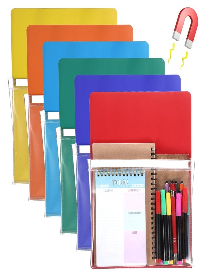 Tobeelec 6 Pcs Magnetic Wall File Organizer Magnetic Wall File Holder Refrigerator Magazine Holder for Mail Letters Paper Teacher Office Classroom Loker Supplies, 12 x 9.5 Inch (6 Colors) - Image 1