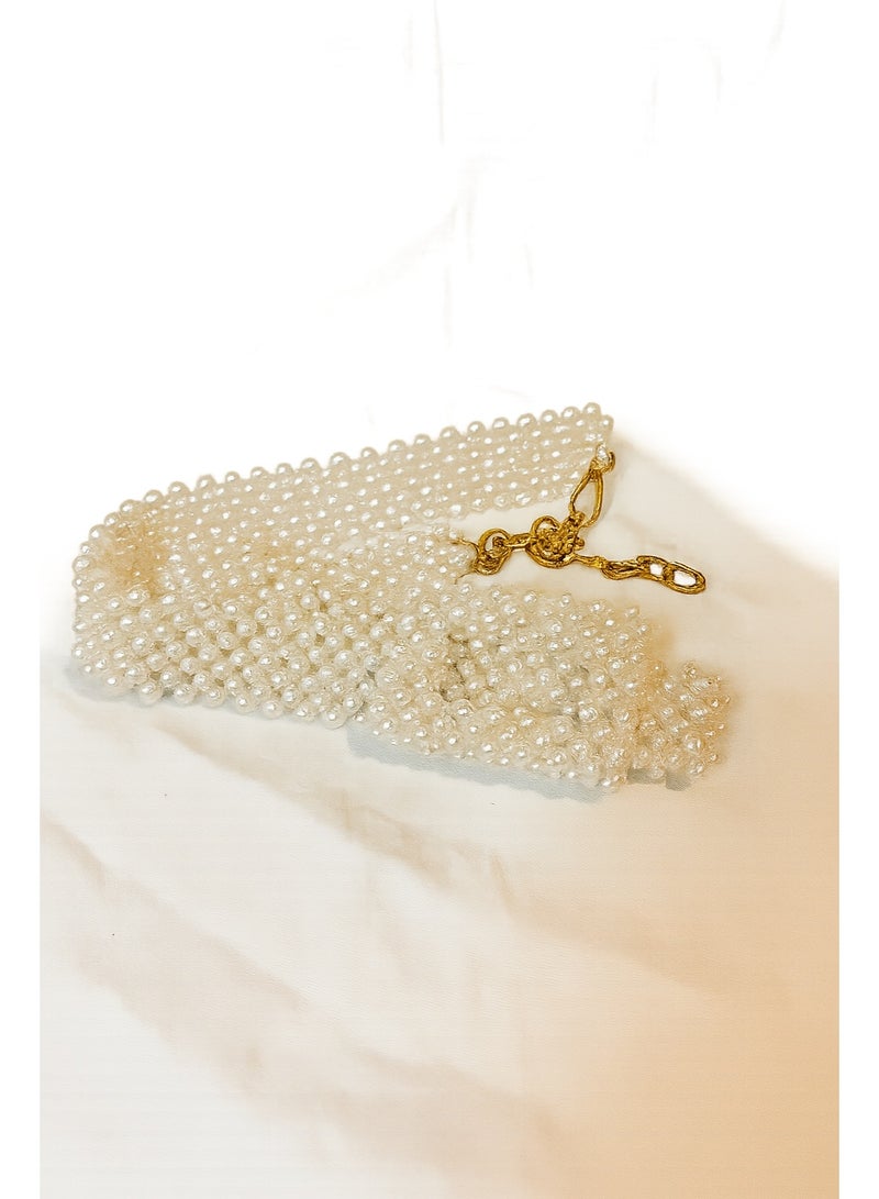 Lava Handmade White Pearls Belt, Rectangular Centerpiece - Image 2