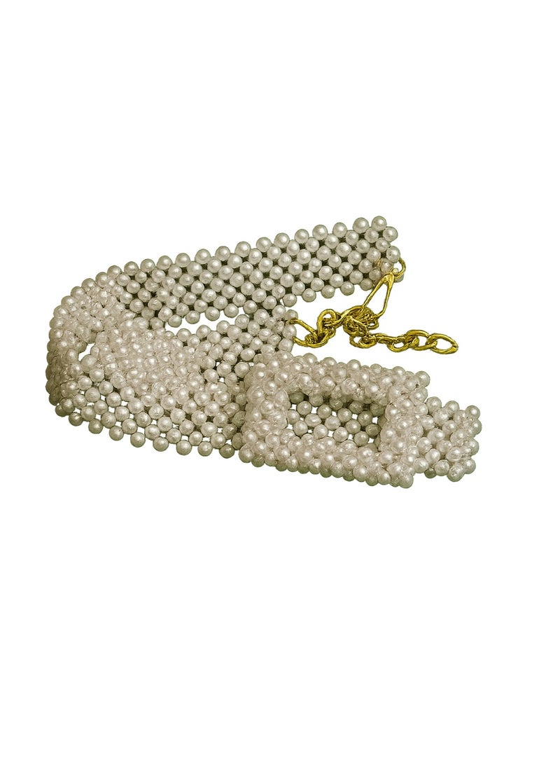 Lava Handmade White Pearls Belt, Rectangular Centerpiece - Image 1
