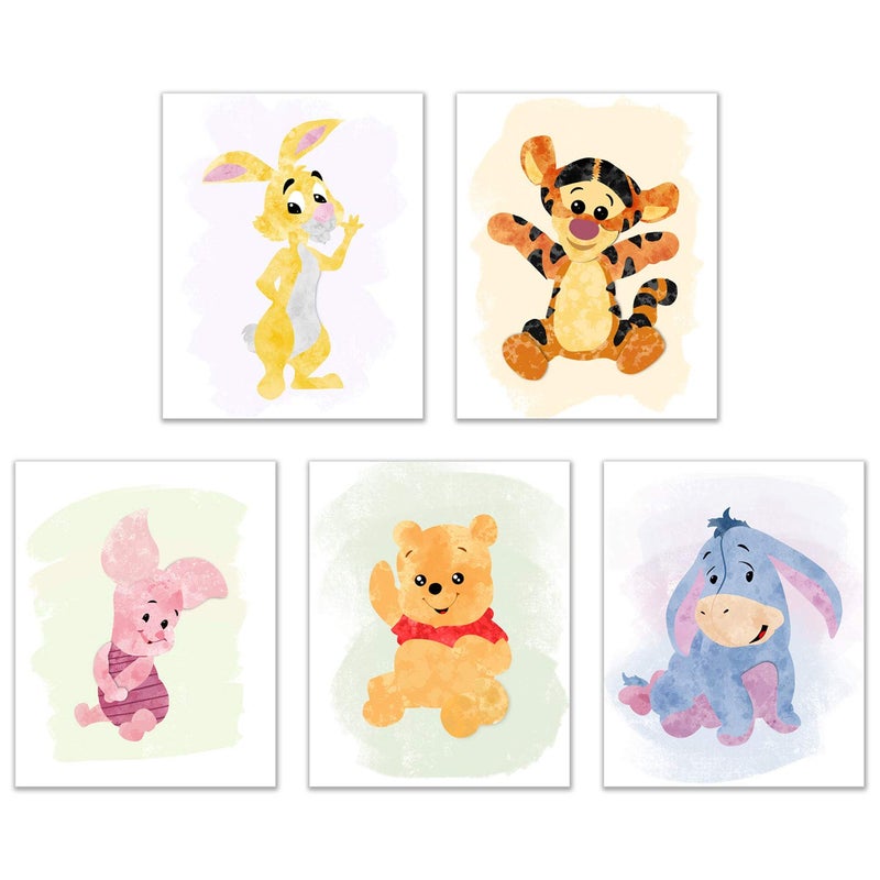 BigWig Prints Winnie the Pooh Nursery Decor - Watercolor Winnie the Pooh Wall Art, Baby Nursery Decor, Childrens Wall Art Poster Prints, Piglet Tigger Rabbit Eeyore Gifts - Unframed Set of 5 (8x10) - Image 1