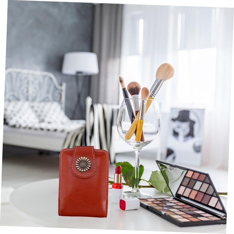 HOMSFOU Wine Red Pu Leather Lipsticks Carrying Case with Built-in Mirror Small Portable Lipstick Pouch for Travel and Daily Use - Image 4