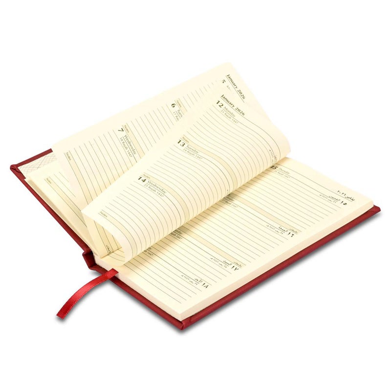 FIS 2026 Slim Diary, 90x170mm, Hard Italian PU Cover, 1 Week at a Glance Format, Portrait View, Arabic/English, 70gsm Italian Ivory Paper, Maroon Cover - FSDI59AEP26MR - Image 4