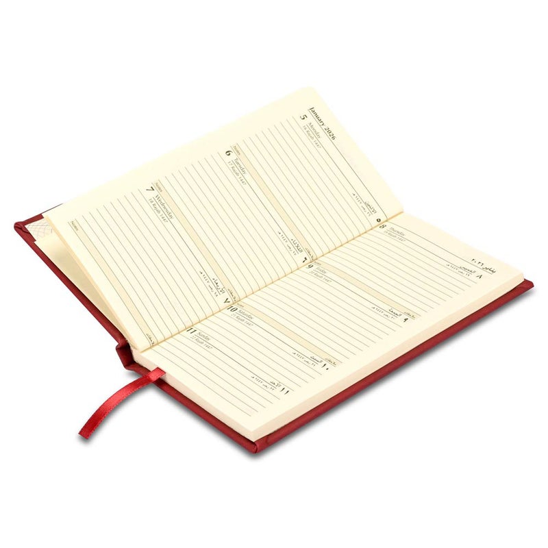 FIS 2026 Slim Diary, 90x170mm, Hard Italian PU Cover, 1 Week at a Glance Format, Portrait View, Arabic/English, 70gsm Italian Ivory Paper, Maroon Cover - FSDI59AEP26MR - Image 3