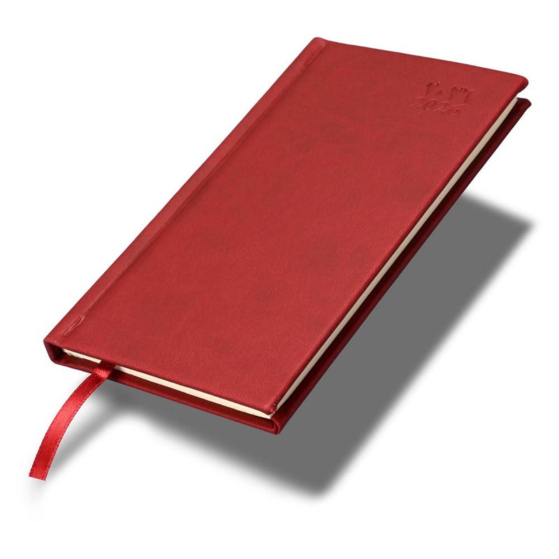 FIS 2026 Slim Diary, 90x170mm, Hard Italian PU Cover, 1 Week at a Glance Format, Portrait View, Arabic/English, 70gsm Italian Ivory Paper, Maroon Cover - FSDI59AEP26MR - Image 1