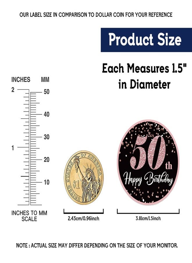 REWIDPARTY Rose Gold 50th Birthday Sticker Rolls (500 PCS) - Happy 50th Birthday & Fabulous Round Stickers for Party Decorations - Image 3