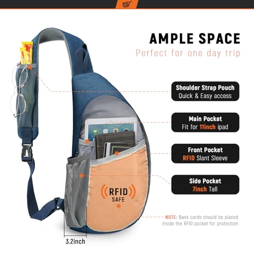 SKYSPER حقيبة سلاينغ SKYSPER RFID عبر الجسم حقيبة ظهر سلاينغ حقيبة سفر للنساء والرجال (زرقاء) - Image 2