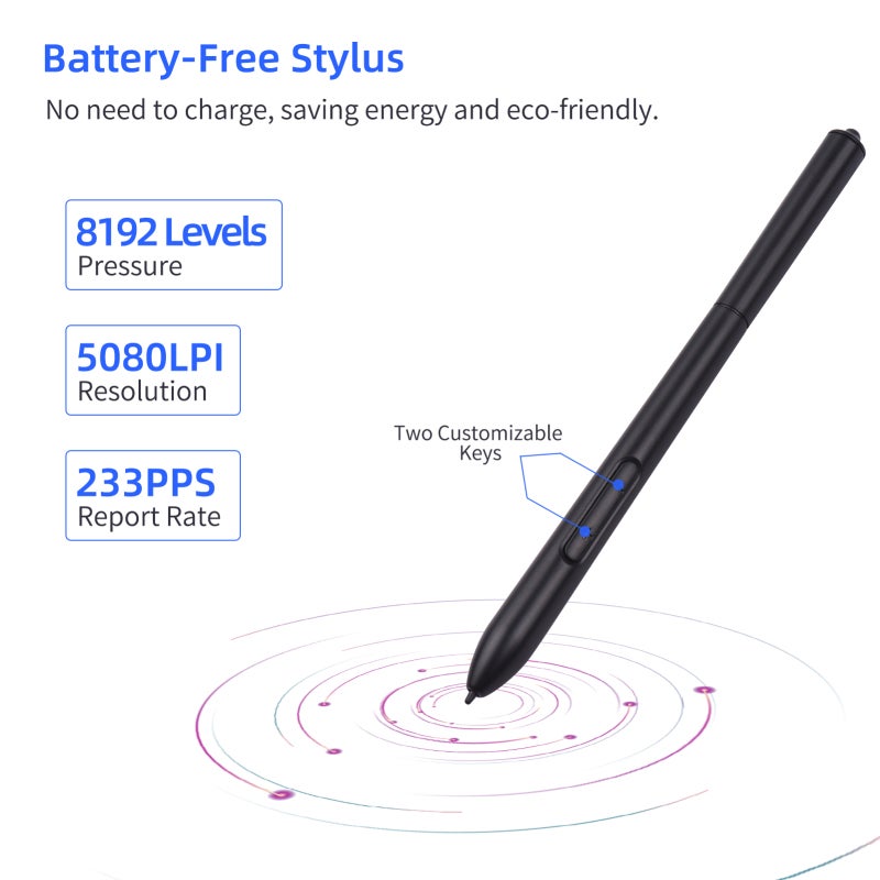 Battery-Free Stylus Black 8192 Levels Pressure - 2 Customizable Pen Buttons Digital Pen for VINSA VIN1060PLUS/T608 Graphics Drawing Tablet - Image 3
