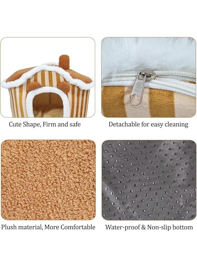 أن ان سي بيتس بيت ملجأ للقطط للحيوانات الأليفة الصغيرة والمتوسطة، مخبأ دافئ ومريح للقطط في الشتاء بتصميم على شكل منزل، وسادة قابلة للإزالة، وقاعدة غير قابلة للانزلاق، قابلة للغسل في الغسالة (بني) - Image 3