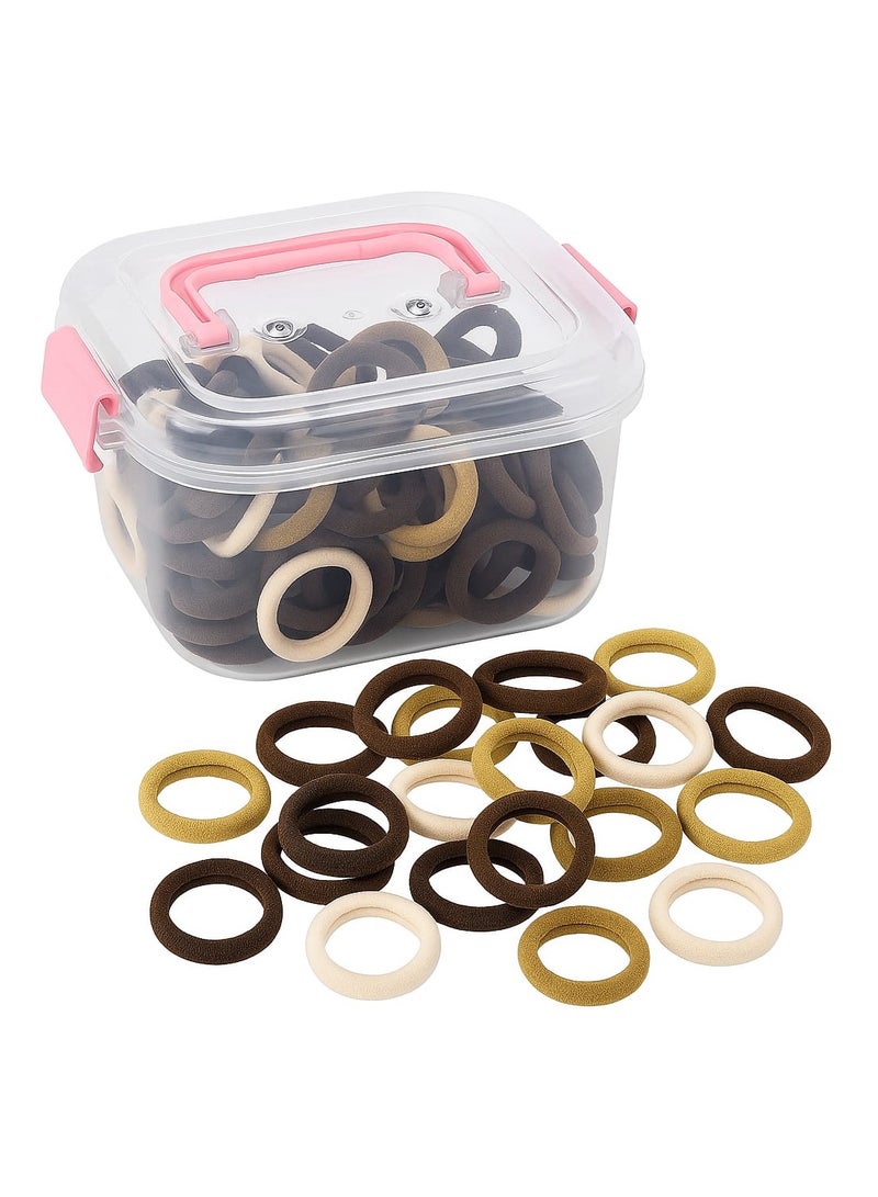 ZO7 Elastic Hair Ties, Nylon Ponytail Holders in Brown, Beige, Gold, 1 Inch Wide, 130 Pack with Storage Container - Image 1