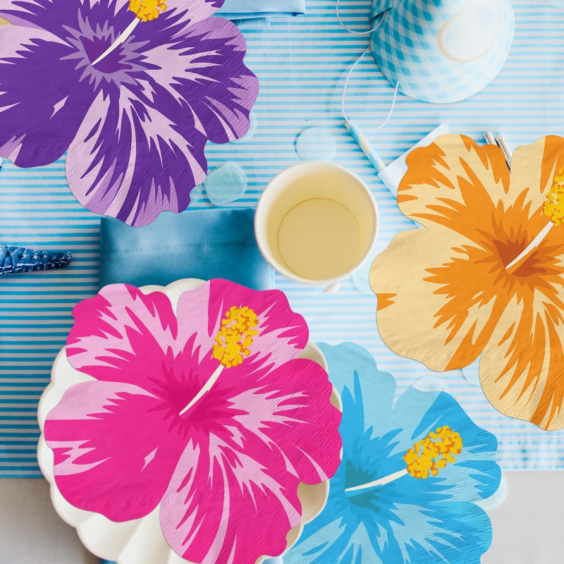 Bezkega Tropical Napkins, Hawaiian Tropical Decoration 40pcs Luau Paper Floral Hibiscus Hawaiian Napkins For Summer Luau Party Supplies - Image 4