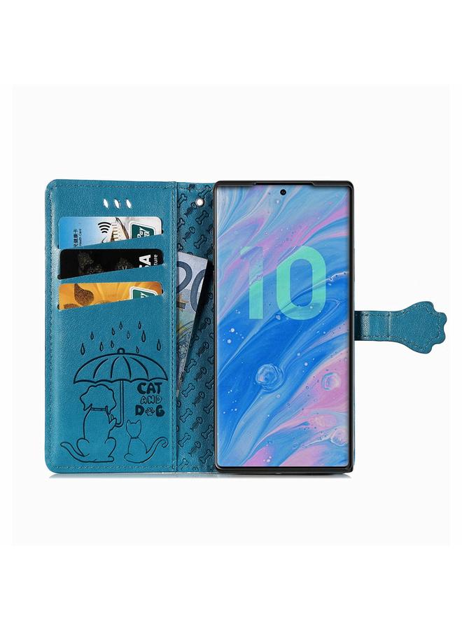 اس-توب جراب لهاتف Galaxy Note 10، جراب جلدي أفقي منقوش عليه قطة وكلب لطيف مع حامل / فتحة بطاقة / محفظة / حبل - Image 3
