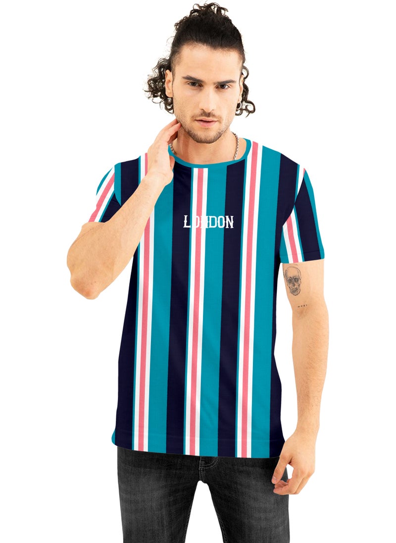 LAUREN Smith Men's Round Neck Cotton Blend Casual Stripe T Shirt - Image 1