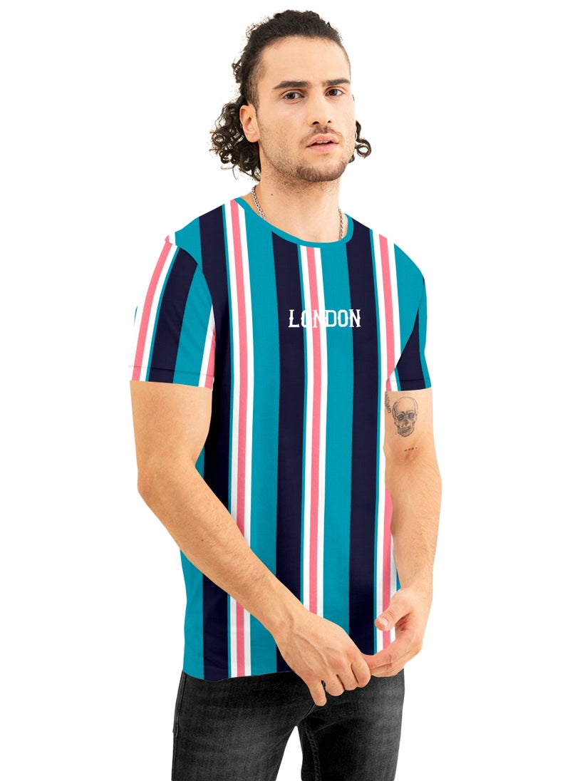 LAUREN Smith Men's Round Neck Cotton Blend Casual Stripe T Shirt - Image 2