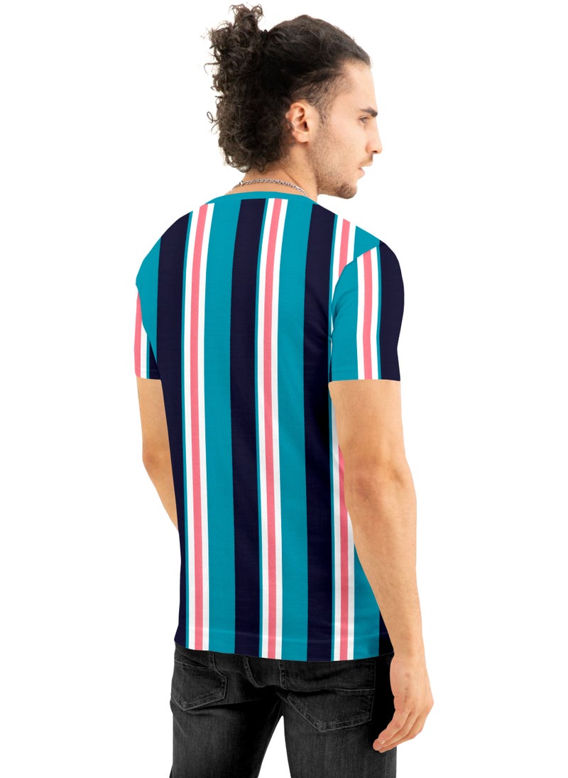 LAUREN Smith Men's Round Neck Cotton Blend Casual Stripe T Shirt - Image 4