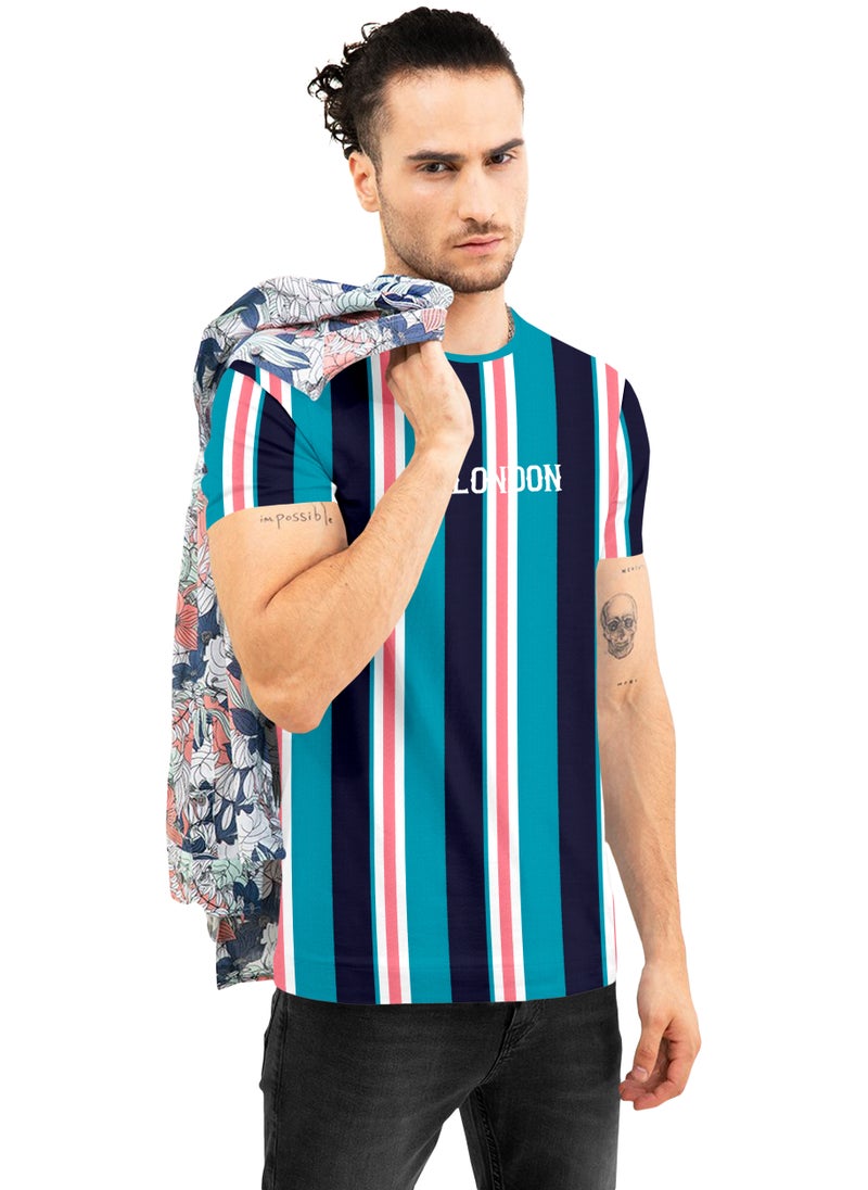 LAUREN Smith Men's Round Neck Cotton Blend Casual Stripe T Shirt - Image 3