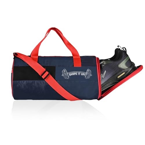 Kuber Industries Water Resistant 3 Compartment Gym Bags for Men |Yoga/Workout & Football Bag with Shoulder Strap & Shoe Compartment for Girls & Boys | Red & Blue - Image 1