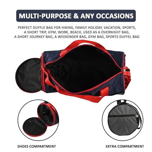 Kuber Industries Water Resistant 3 Compartment Gym Bags for Men |Yoga/Workout & Football Bag with Shoulder Strap & Shoe Compartment for Girls & Boys | Red & Blue - Image 5