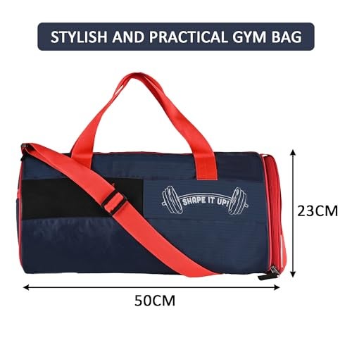 Kuber Industries Water Resistant 3 Compartment Gym Bags for Men |Yoga/Workout & Football Bag with Shoulder Strap & Shoe Compartment for Girls & Boys | Red & Blue - Image 3